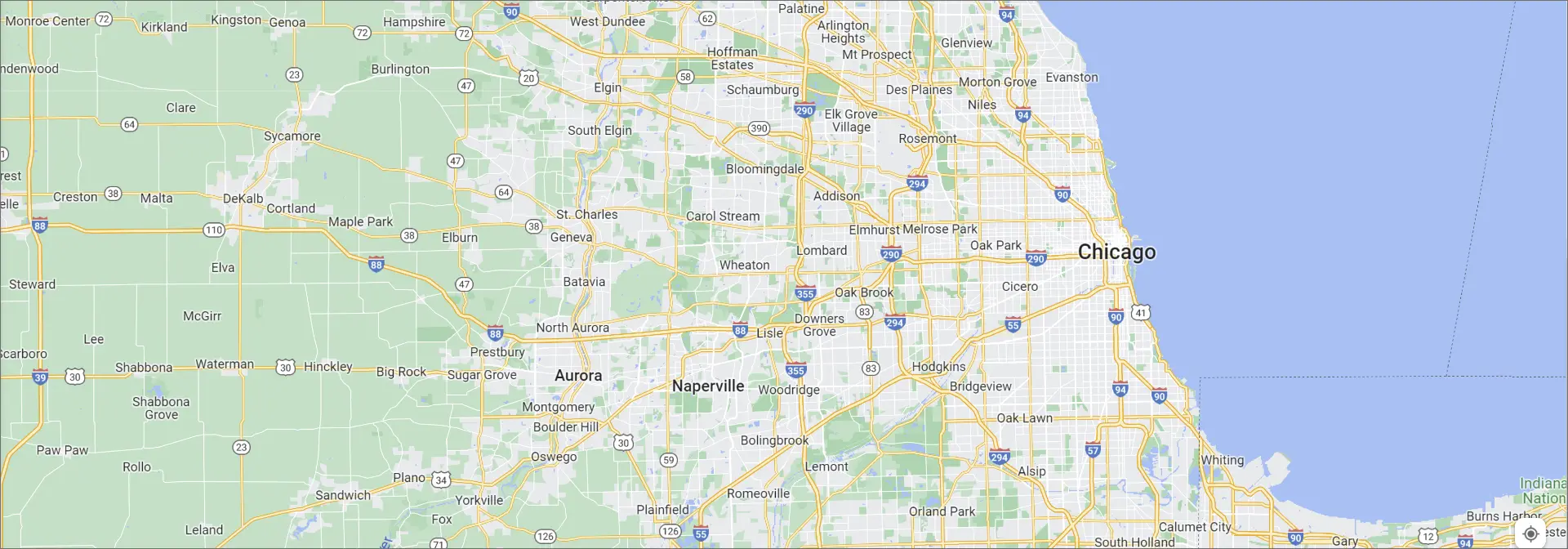 Map of the Chicago and the surrounding areas. 